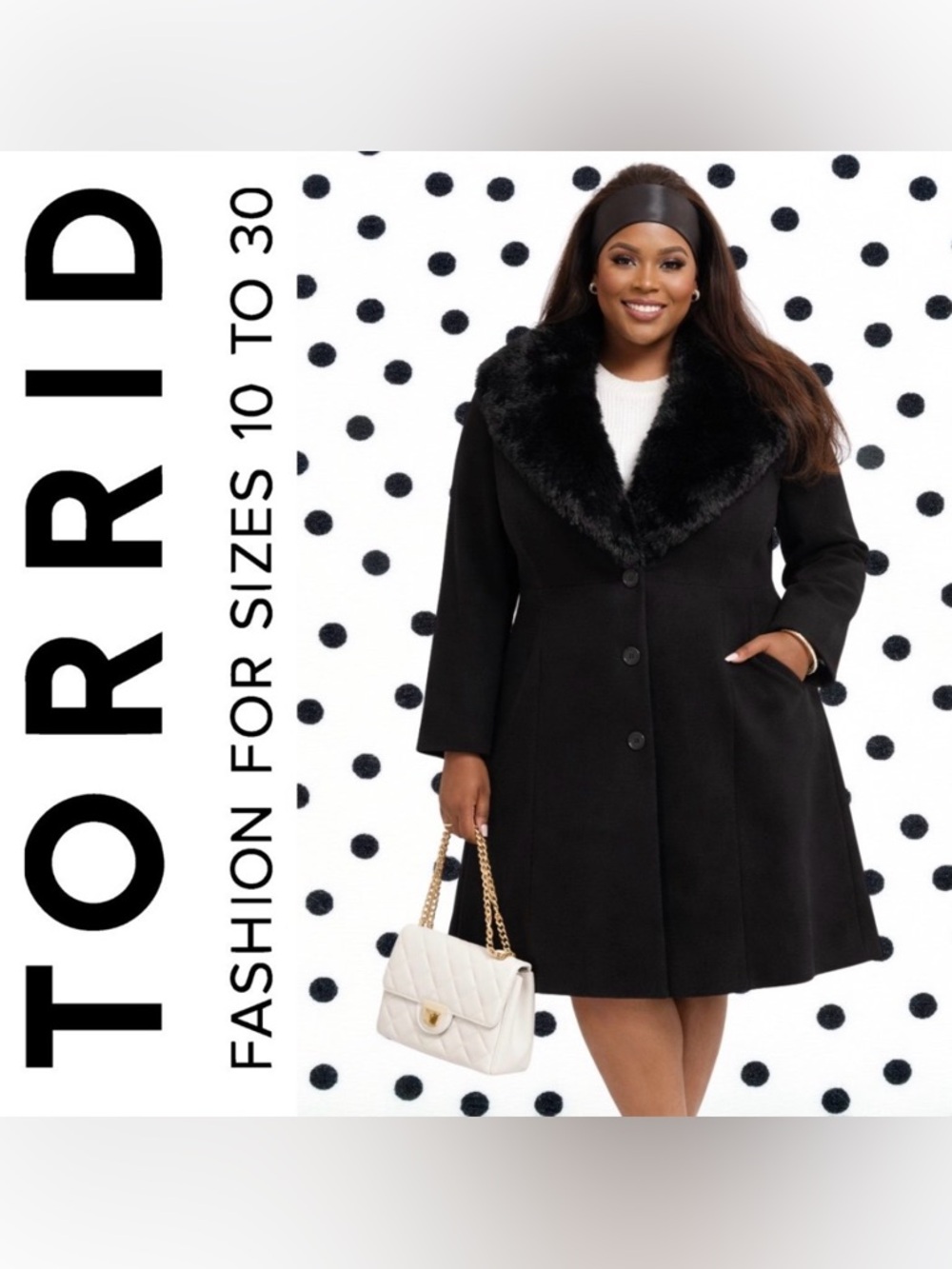 Torrid Black Fit & Flare Faux Fur Collar Coat, 1x, NWT!